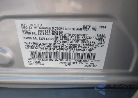 2015 Mitsubishi Outlander Sport Se из США, поврежденный, VIN 4A4AR4AU8FE001579